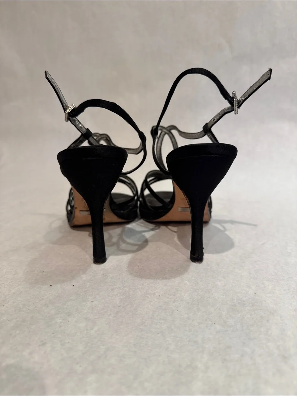 Nina Black Strappy Open-Toe Slingback Heels